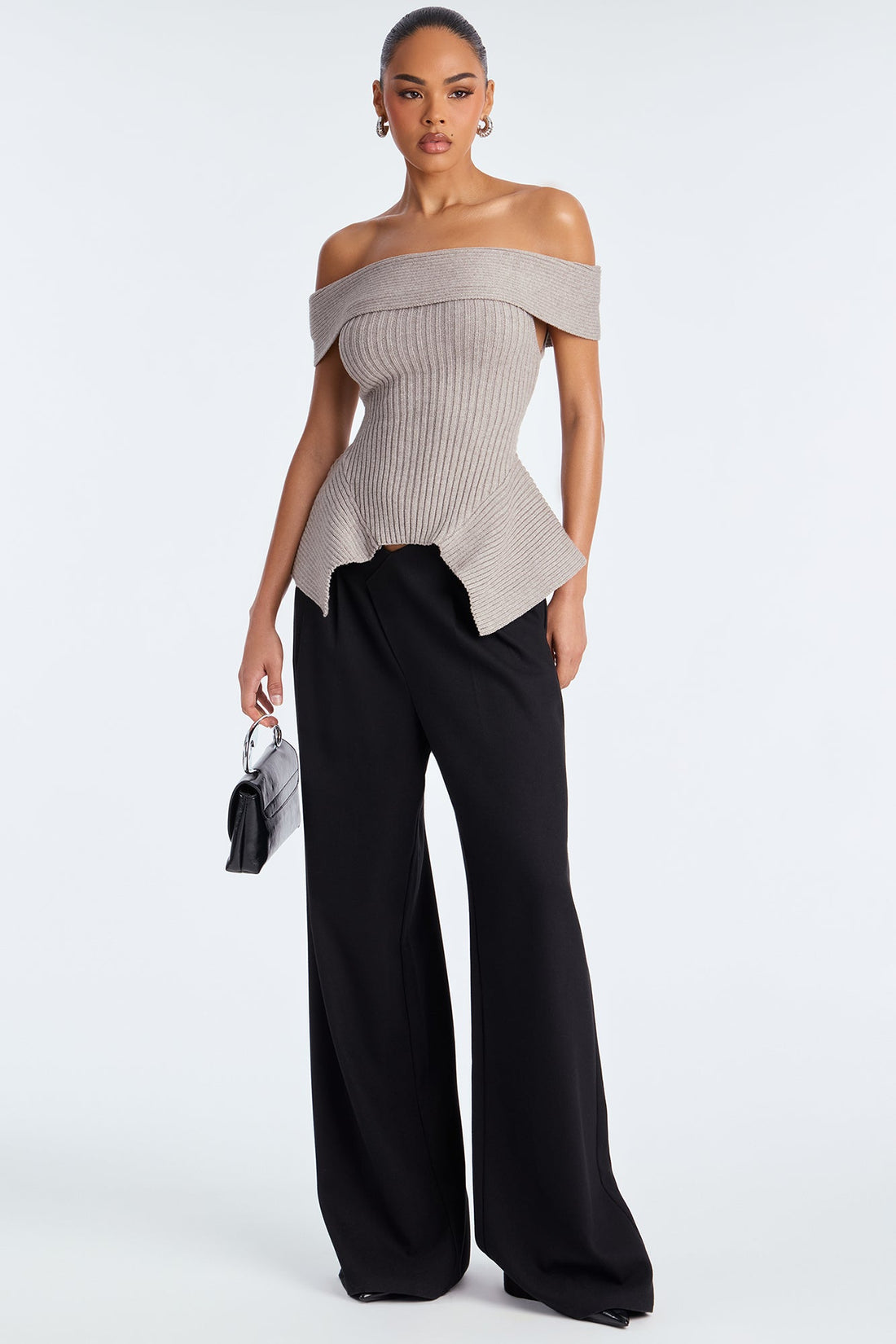 Always Snatched Ribbed Off Shoulder Sweater - Grey