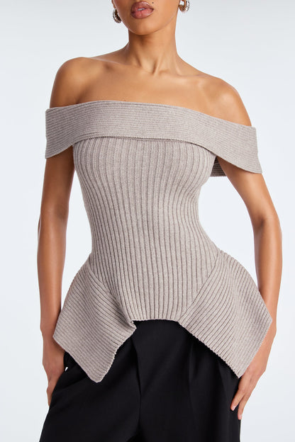 Always Snatched Ribbed Off Shoulder Sweater - Grey