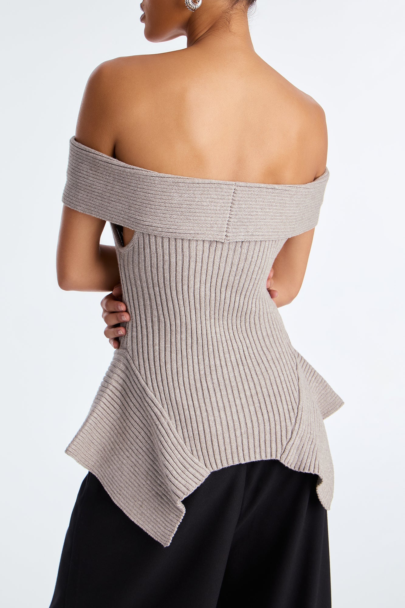 Always Snatched Ribbed Off Shoulder Sweater - Grey