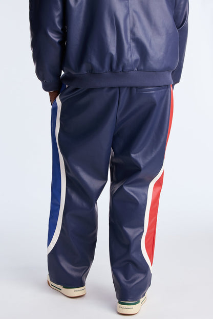 Straight King Faux Leather Moto Pant - Navy/combo