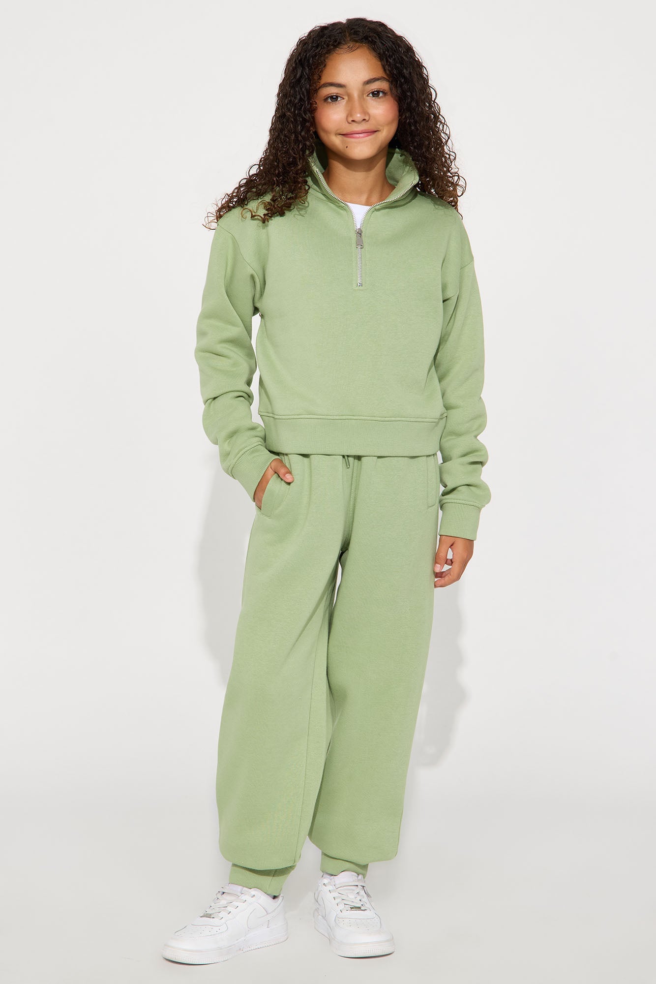 Mini Stole Your Bestie Oversized Quarter Zip Sweatshirt - Sage