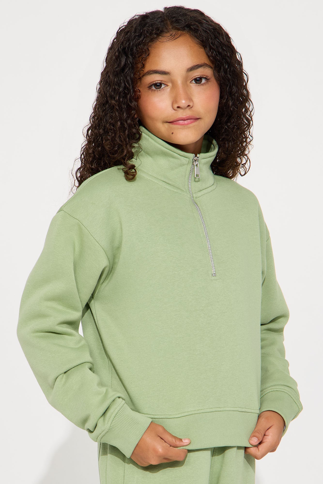 Mini Stole Your Bestie Oversized Quarter Zip Sweatshirt - Sage