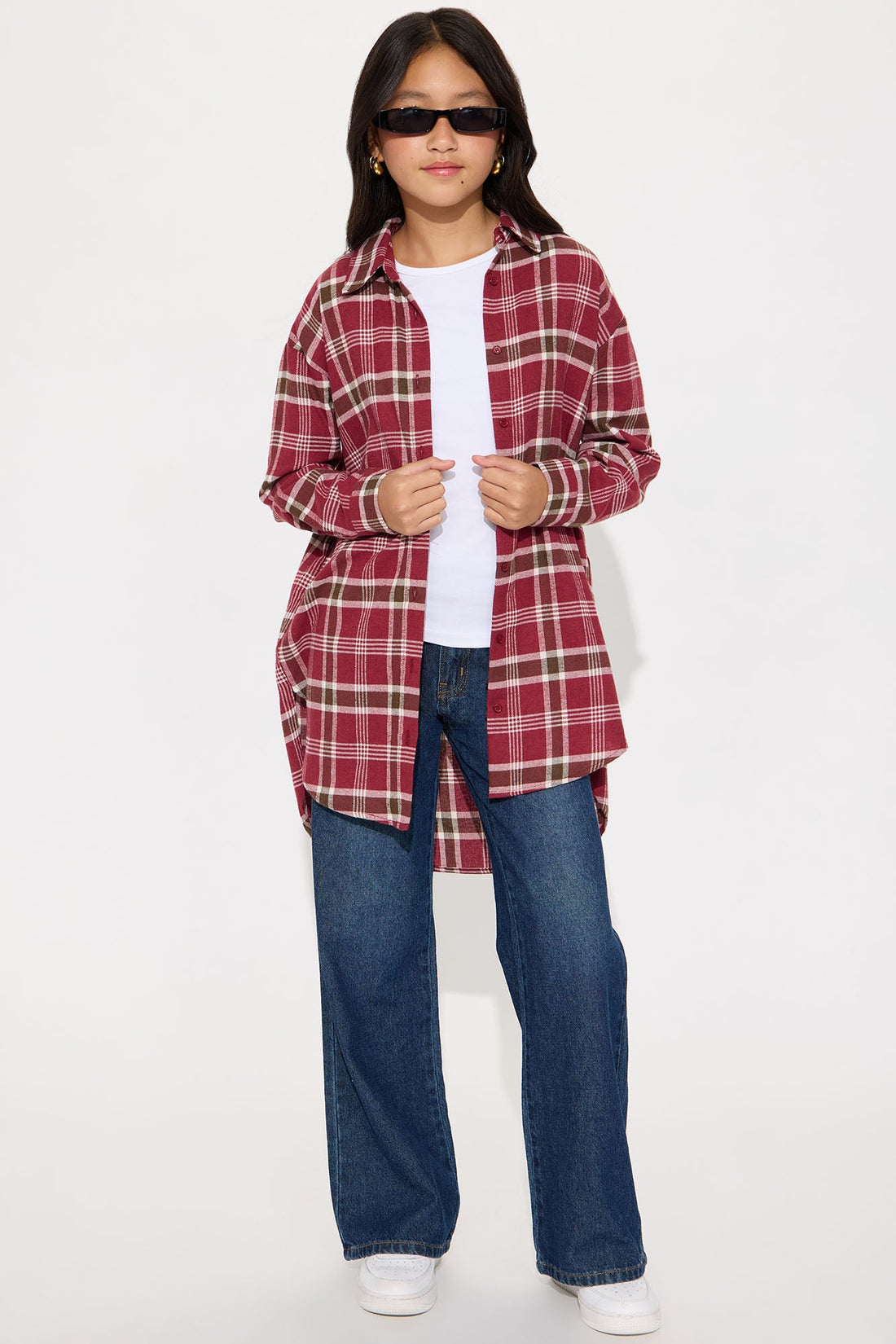 Mini Call It Even Over Sized Plaid Top - Burgundy/combo