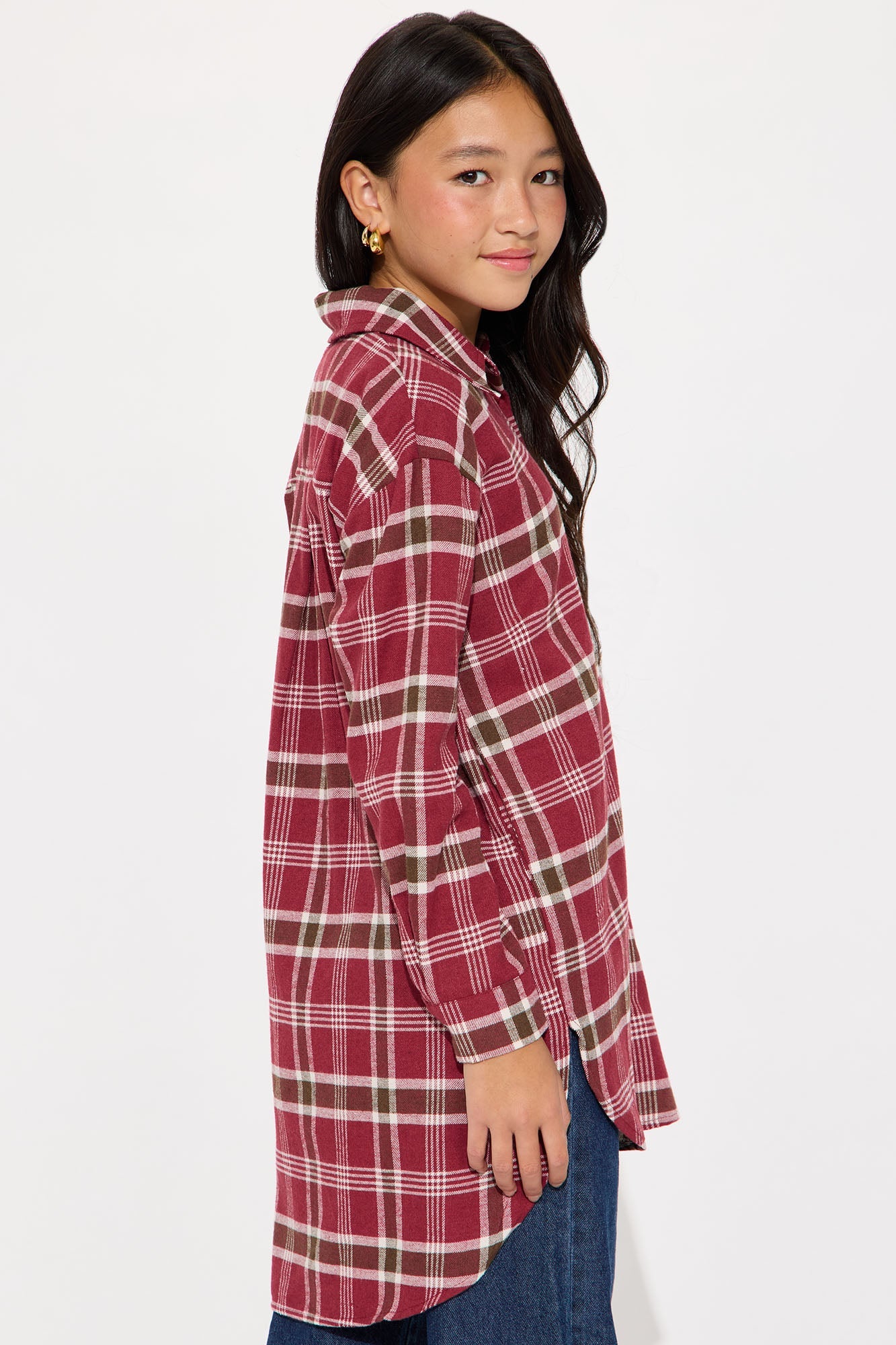 Mini Call It Even Over Sized Plaid Top - Burgundy/combo