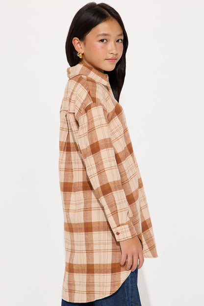 Mini Call It Even Over Sized Plaid Top - Brown/combo
