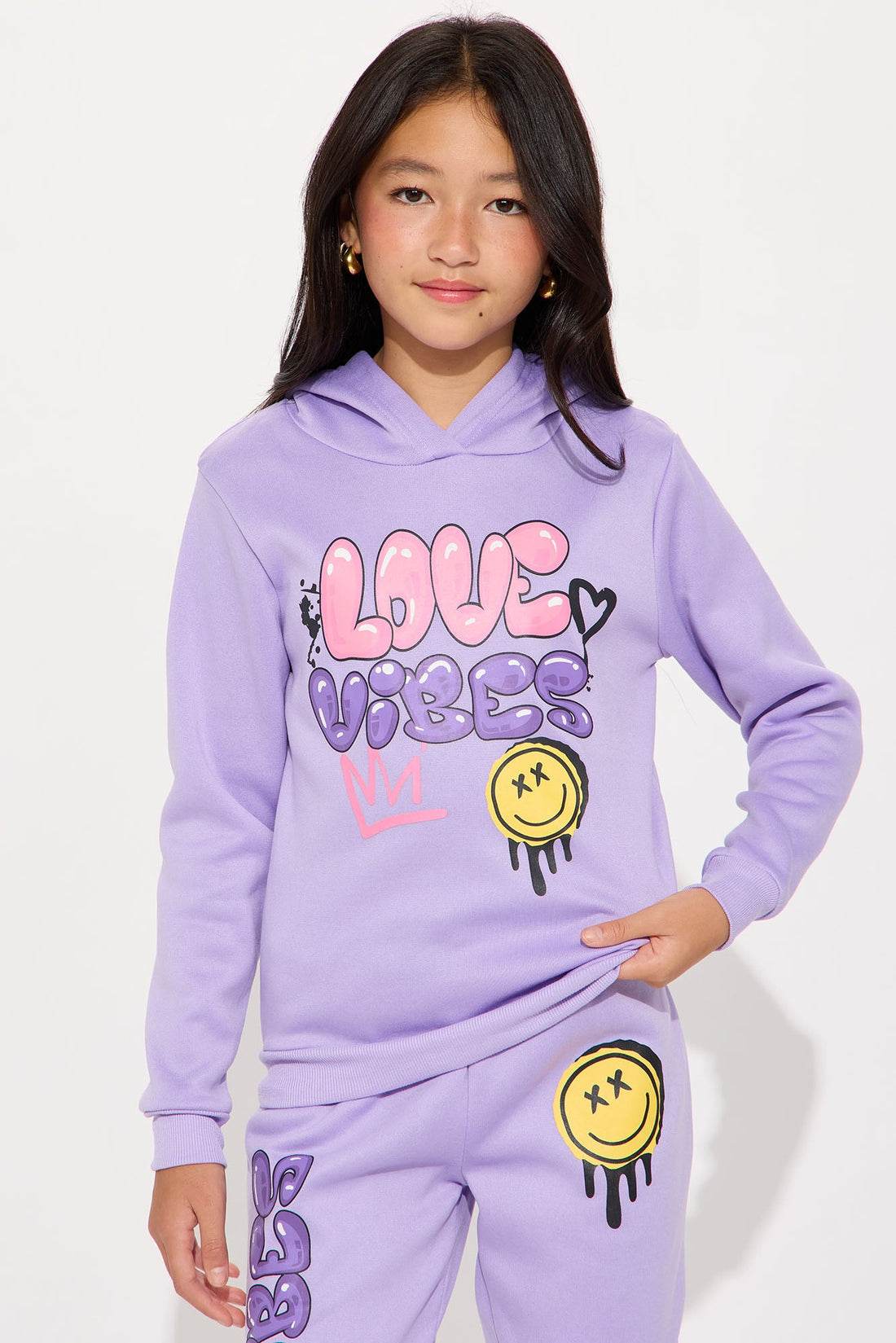 Mini Love Vibes Hoodie And Jogger Pant Set - Lavender