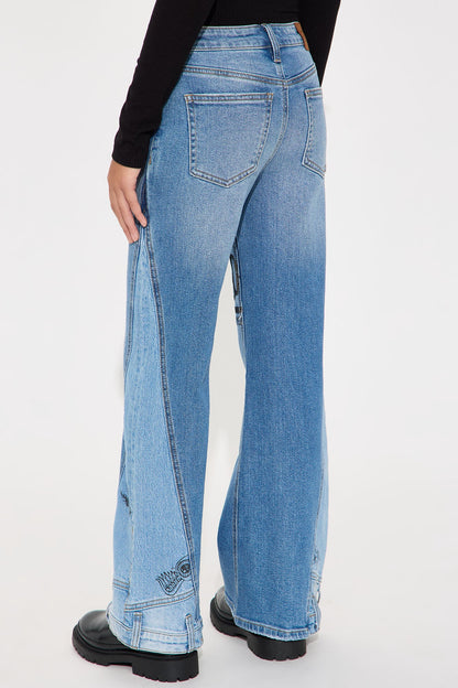 Mini Von Dutch Two Tone Reconstructed Wide Leg Jeans - Medium Wash