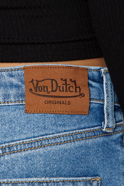Mini Von Dutch Two Tone Reconstructed Wide Leg Jeans - Medium Wash