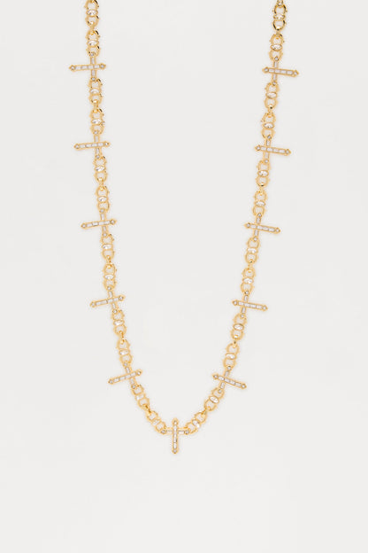 Baguette Cross Link Necklace - Gold