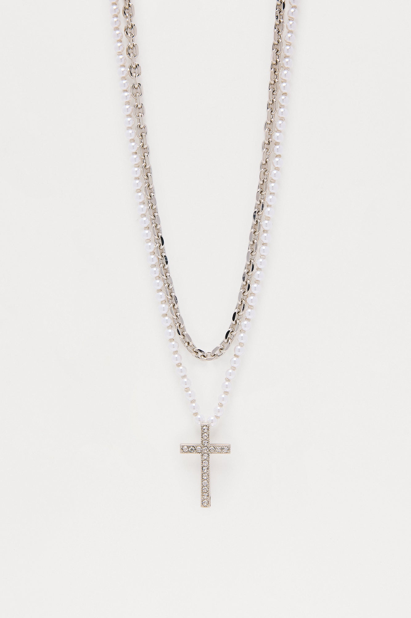 Polished Form Pearl Pendant Necklace Set - Silver