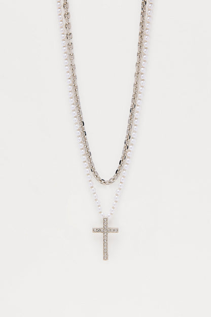 Polished Form Pearl Pendant Necklace Set - Silver
