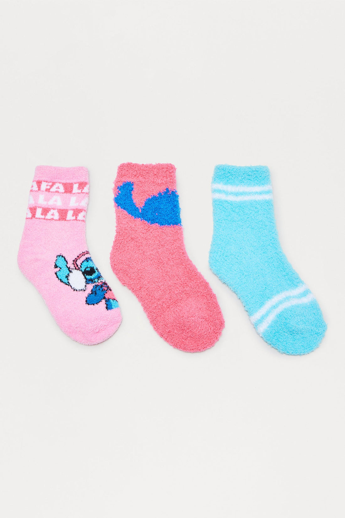 Mini Stitch Christmas Fuzzy Crew Socks 3 Pack - Pink/combo