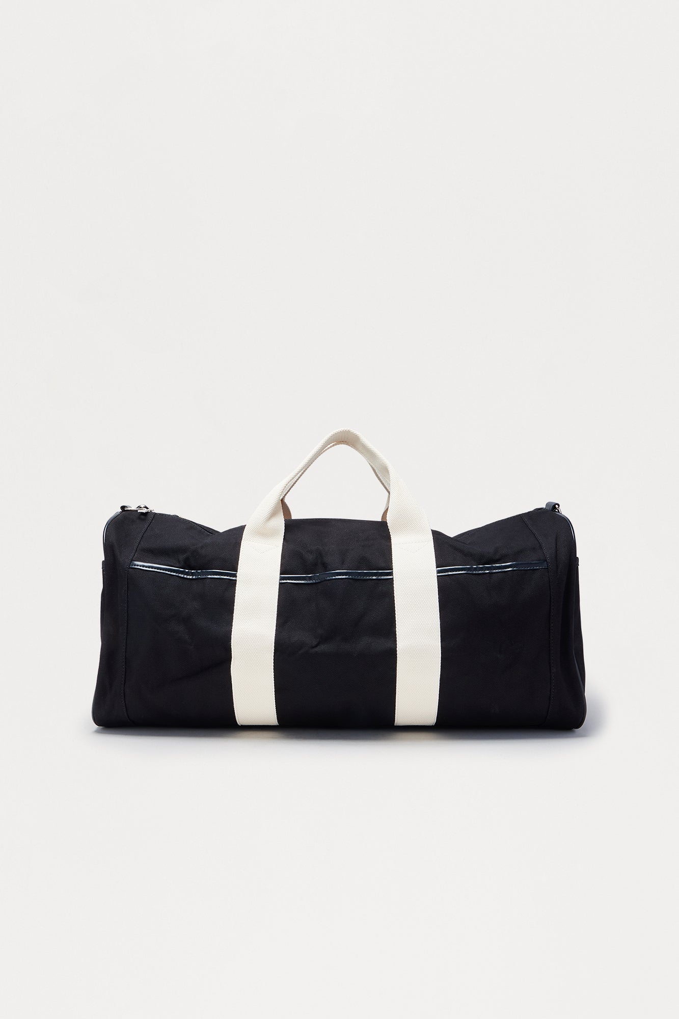 Varsity Canvas Barrel Duffle Bag - Black