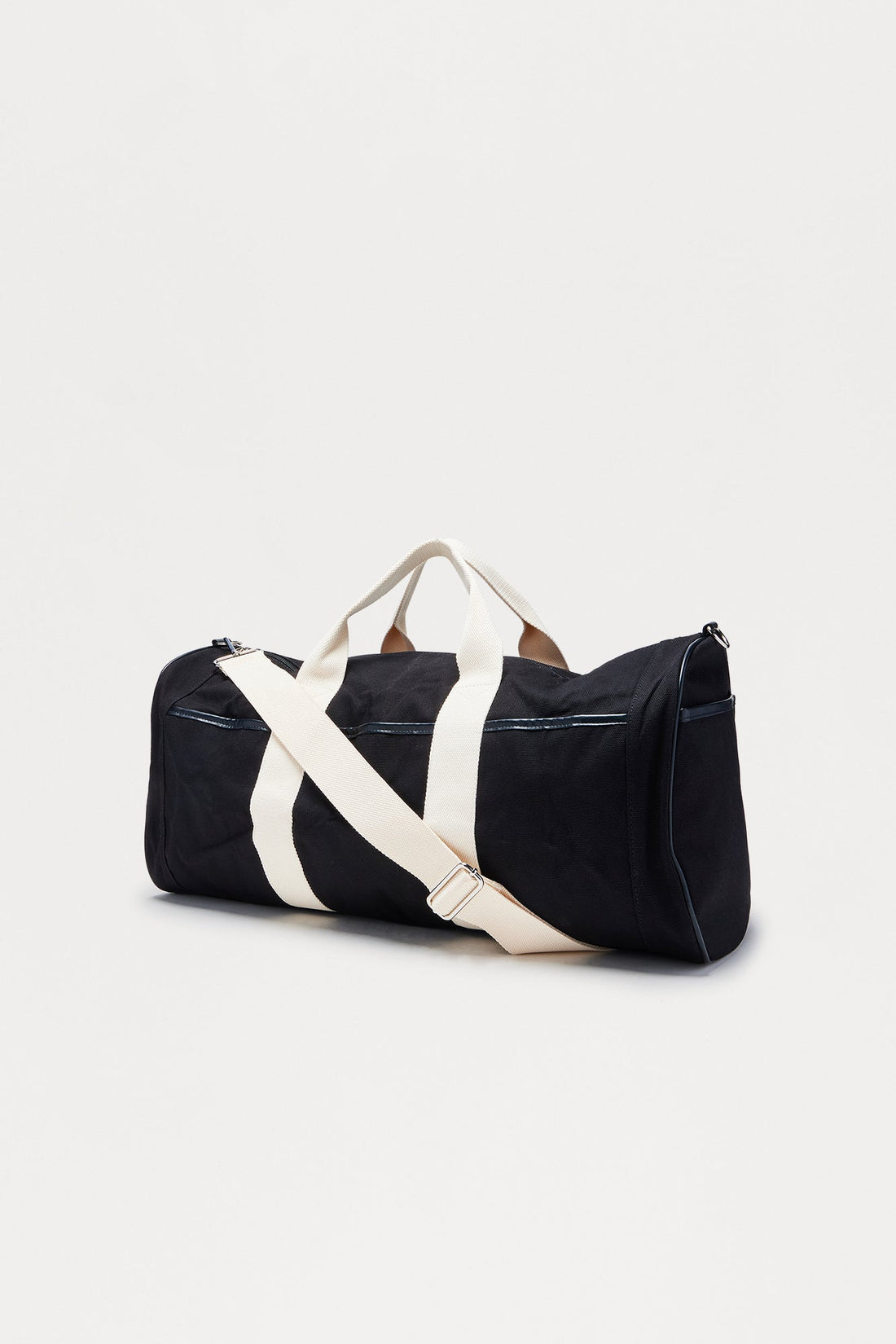 Varsity Canvas Barrel Duffle Bag - Black