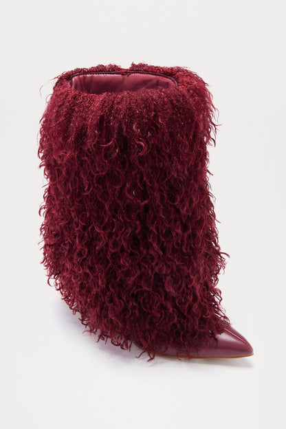 Greer Faux Fur Stiletto Booties - Wine