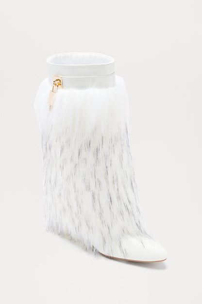 Windy Hardware Faux Fur Boots - White