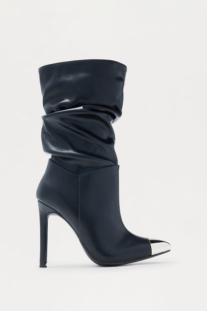 Elise Ruched Stiletto Boots - Black
