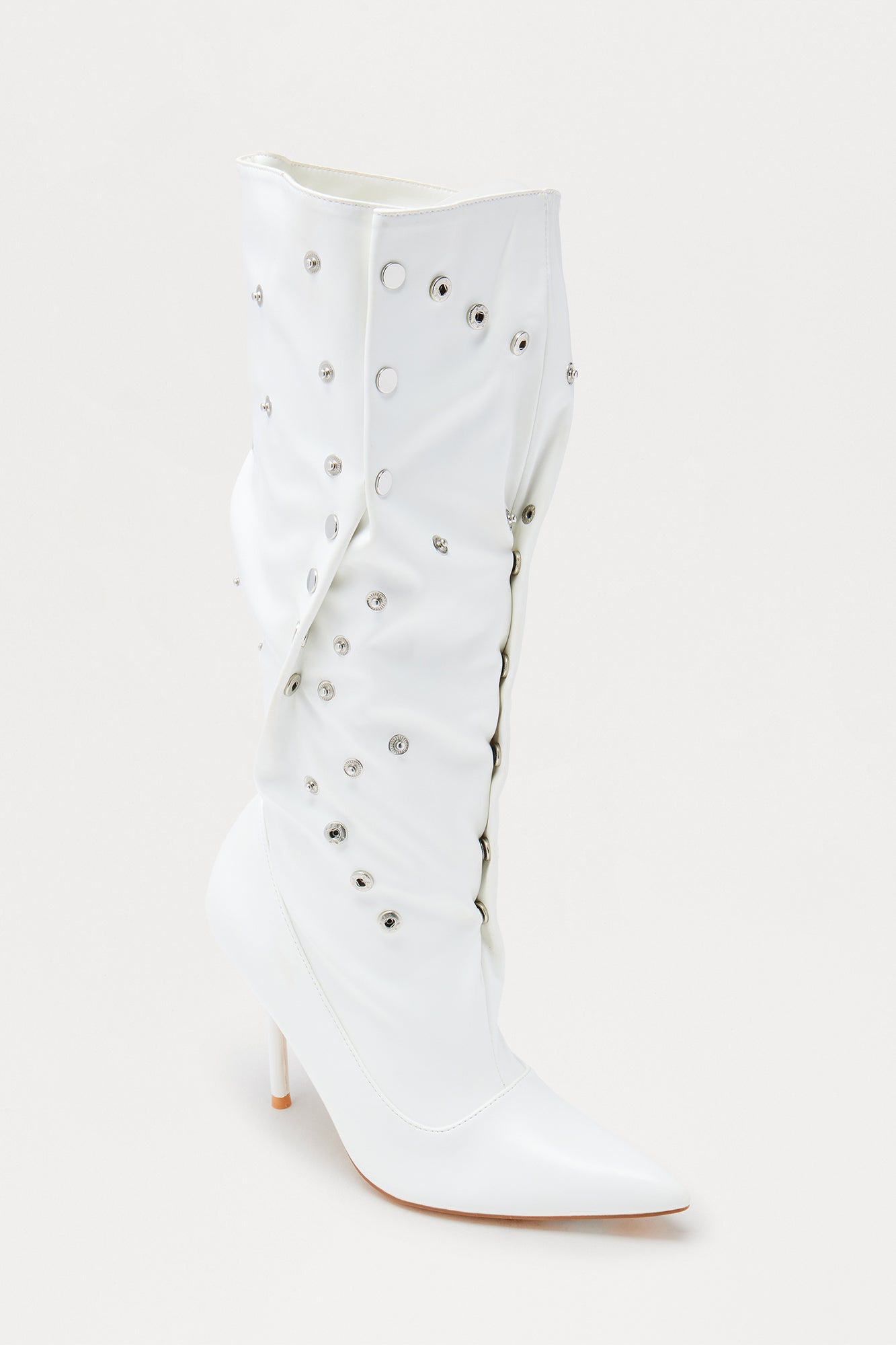 Trigger Grommet Stiletto Boots - White