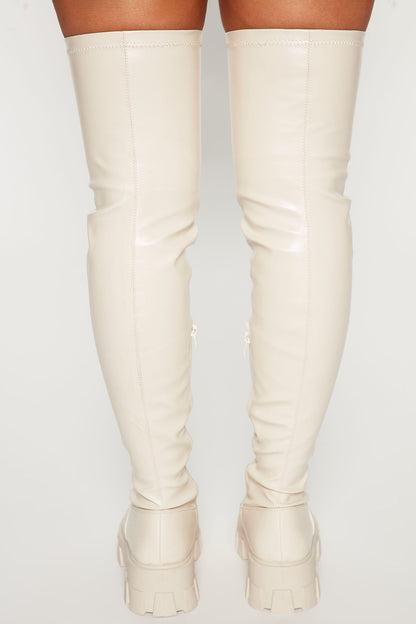 Play It Off Over The Knee Boots - Cream