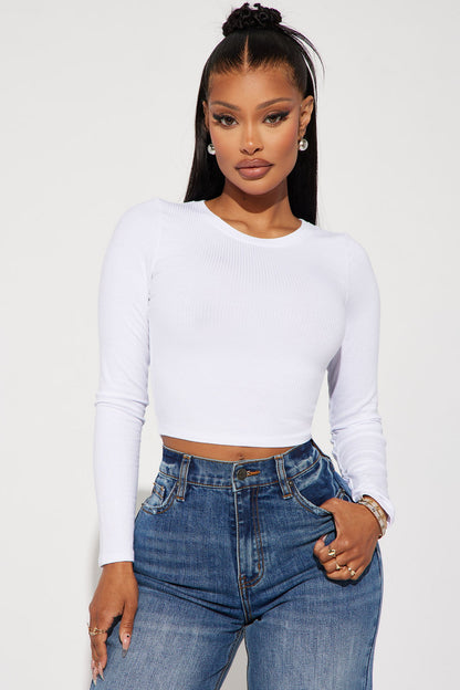 Jaclyn Cropped Long Sleeve Top - White