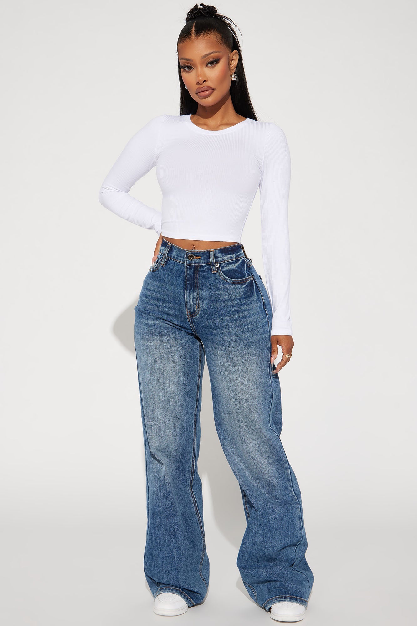 Jaclyn Cropped Long Sleeve Top - White