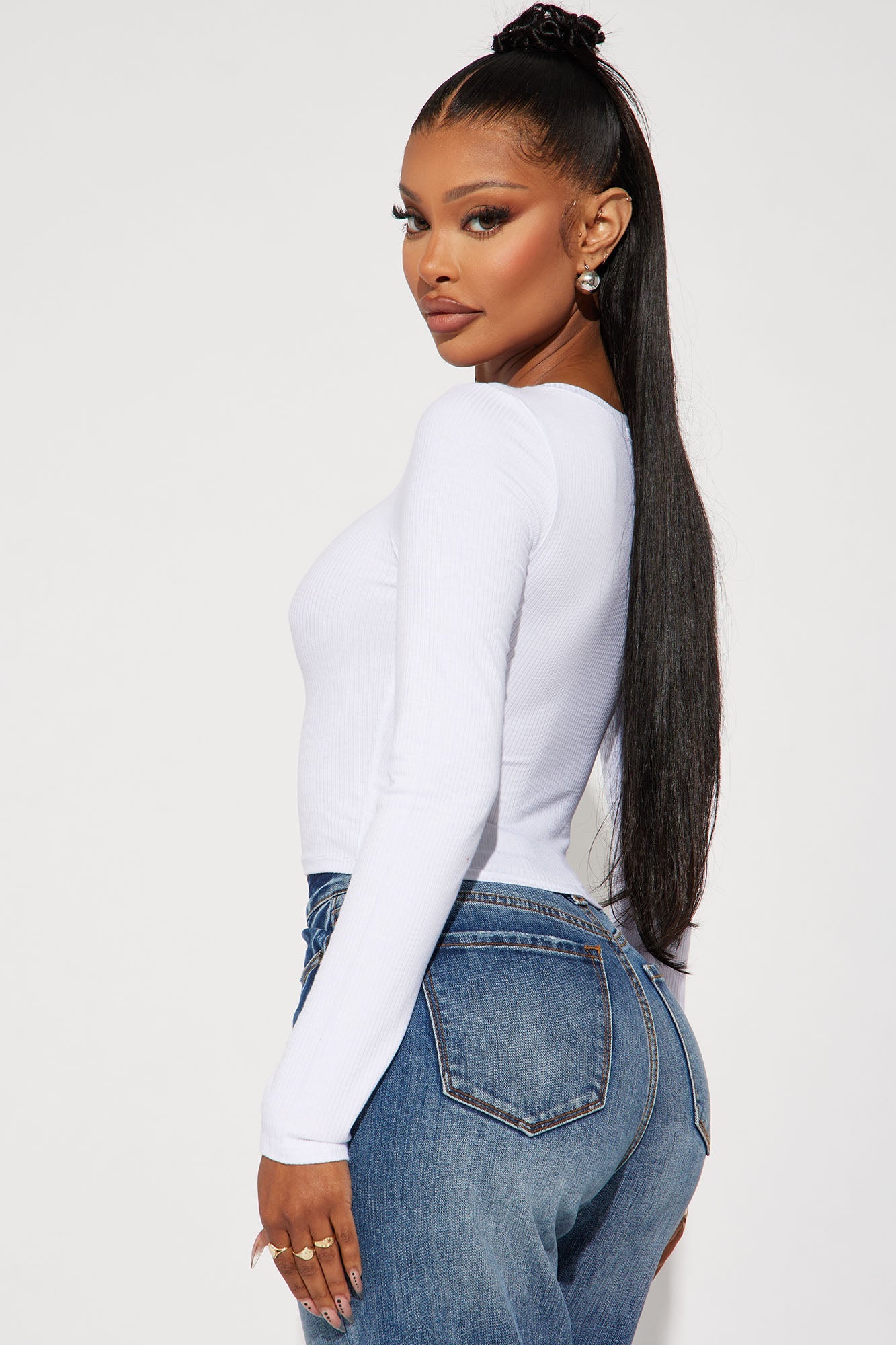 Jaclyn Cropped Long Sleeve Top - White