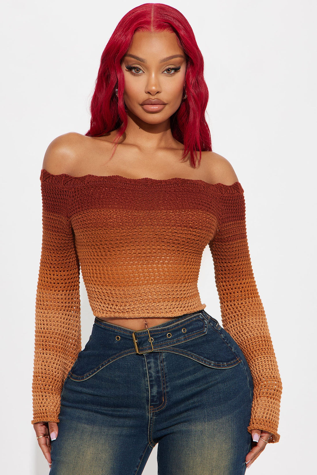 Summer Sunsets Off Shoulder Crochet Top - Brown/combo