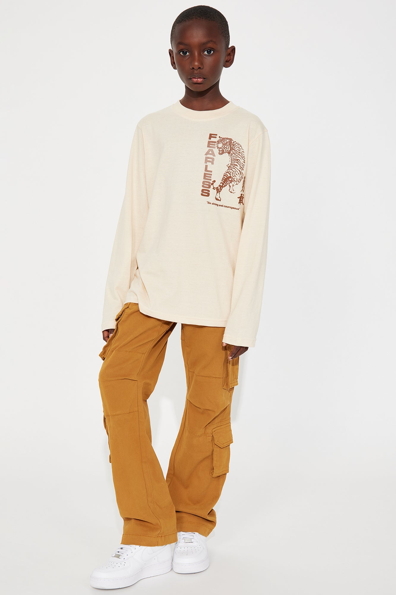 Mini Fearless Front/Back Long Sleeve Tee - Sand