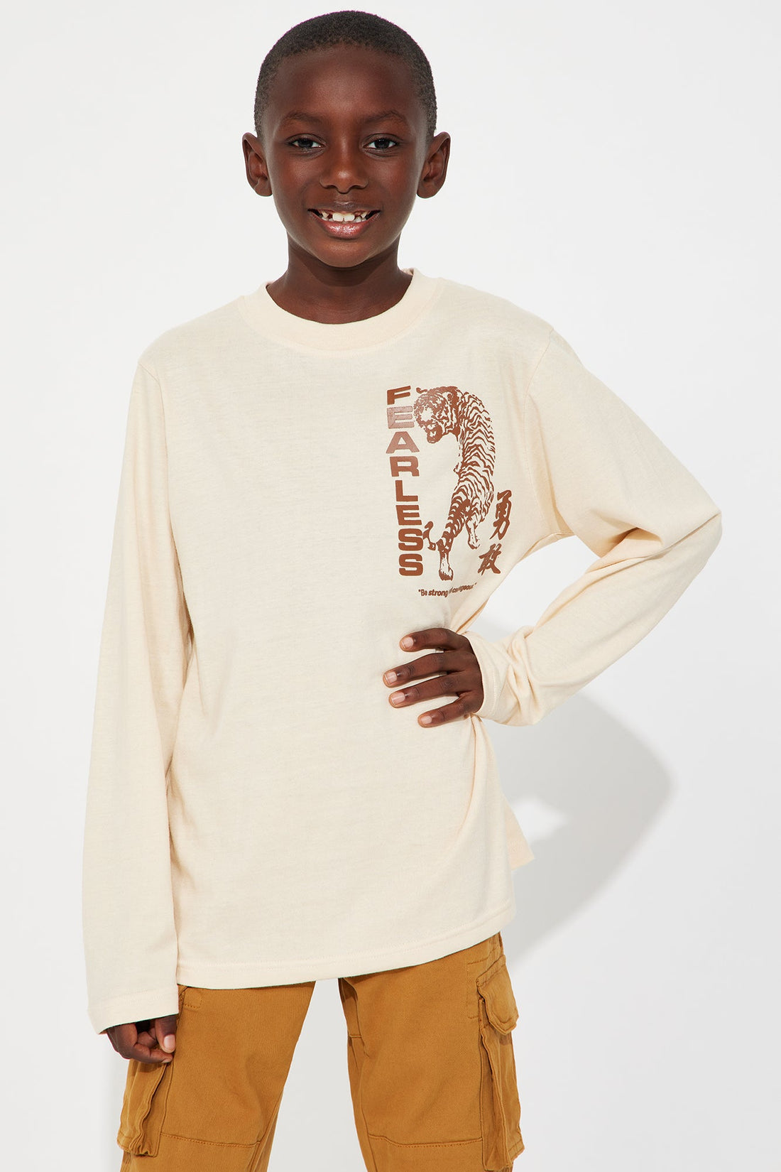 Mini Fearless Front/Back Long Sleeve Tee - Sand