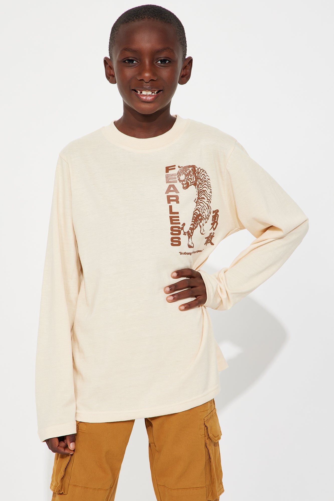Mini Fearless Front/Back Long Sleeve Tee - Sand