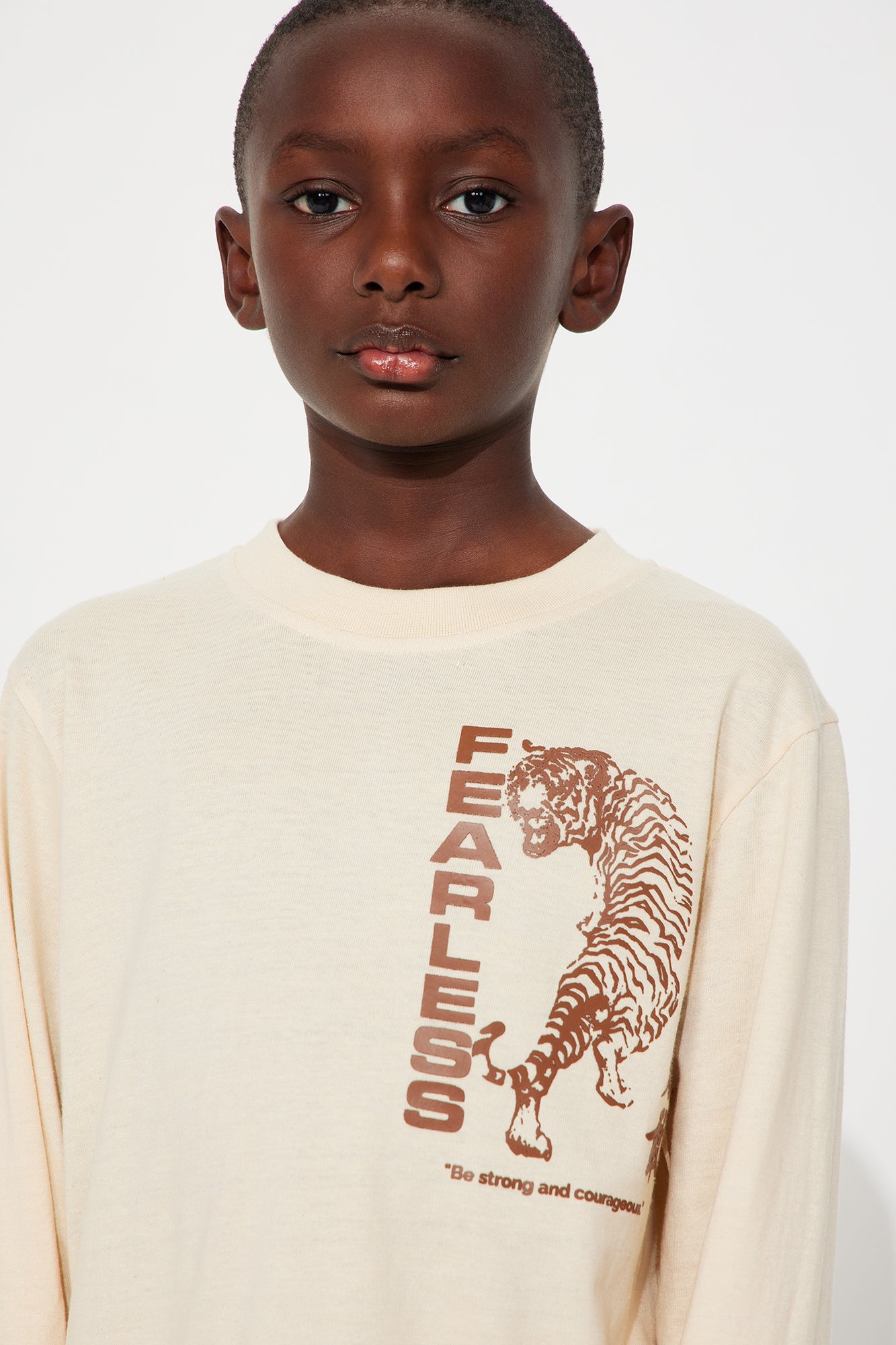 Mini Fearless Front/Back Long Sleeve Tee - Sand