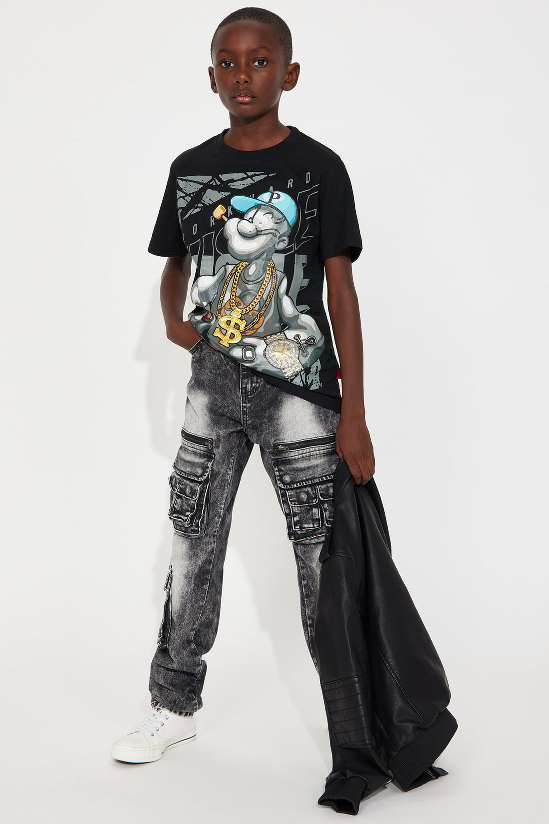 Mini Work Hard Hustle Printed T-Shirt - Black