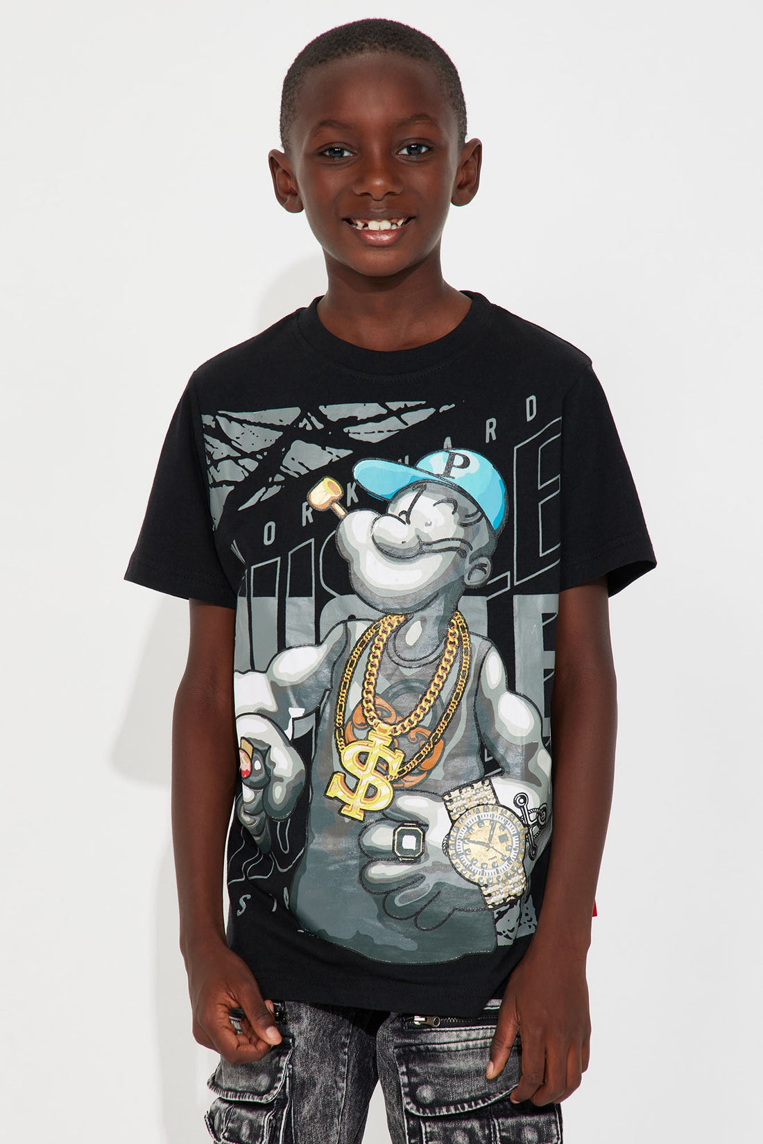 Mini Work Hard Hustle Printed T-Shirt - Black