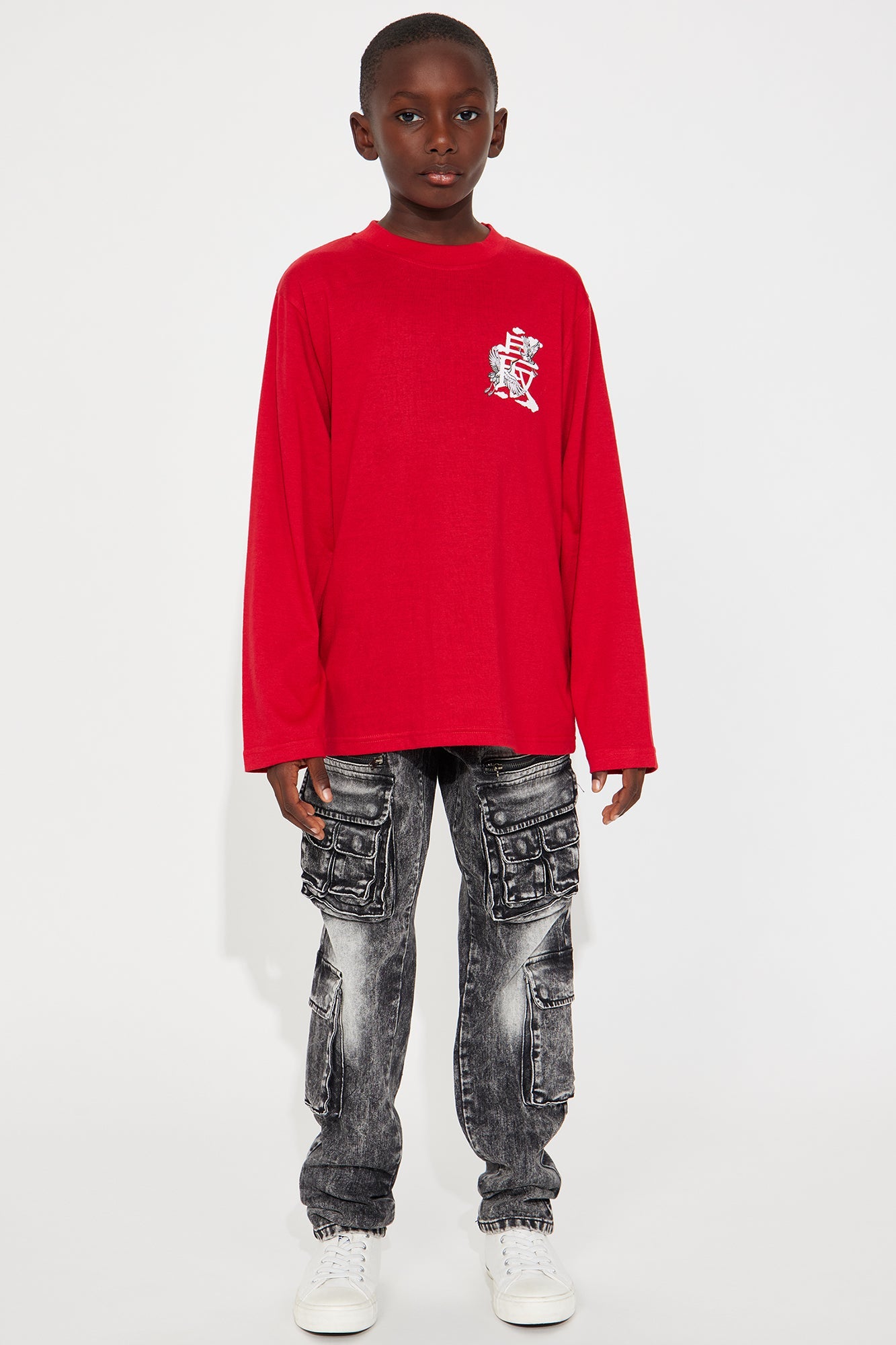 Mini Shizuaka Island Front/Back Long Sleeve Tee - Red