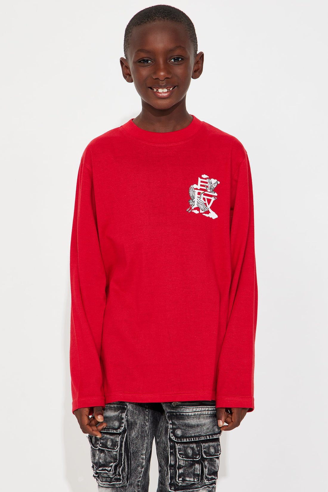 Mini Shizuaka Island Front/Back Long Sleeve Tee - Red