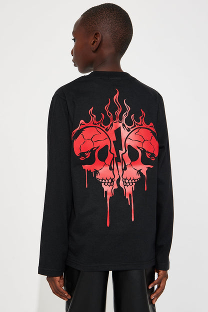 Mini Broken Flame Heart Front/Back Long Sleeve Tee - Black