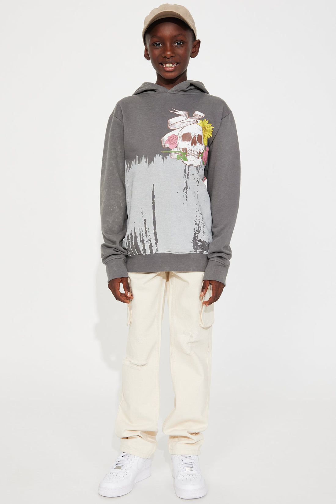 Mini Eternally Blossoming Fleece Pullover Hoodie - Grey