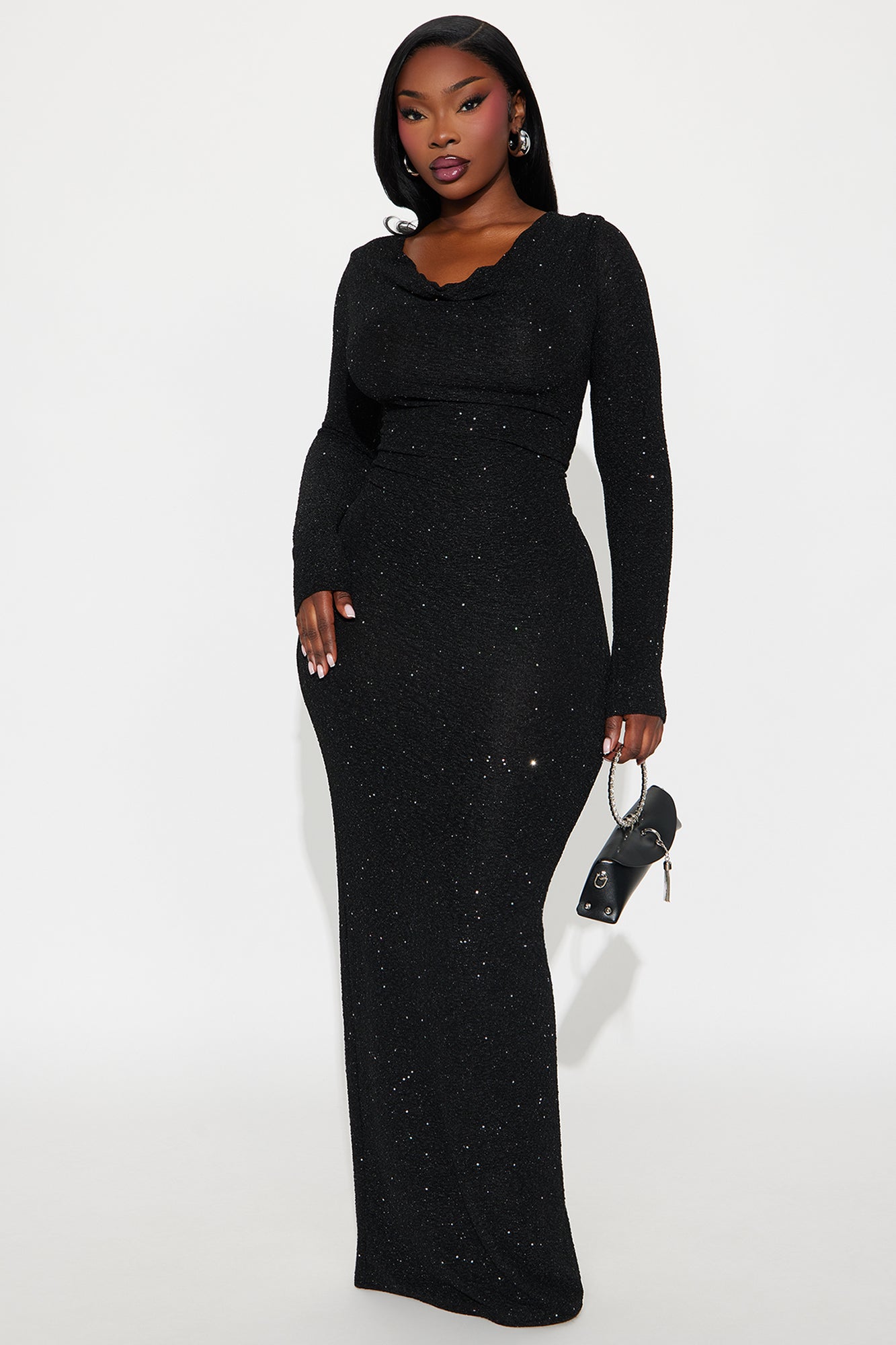 On Scene Textured Glitter Maxi Dress - Black