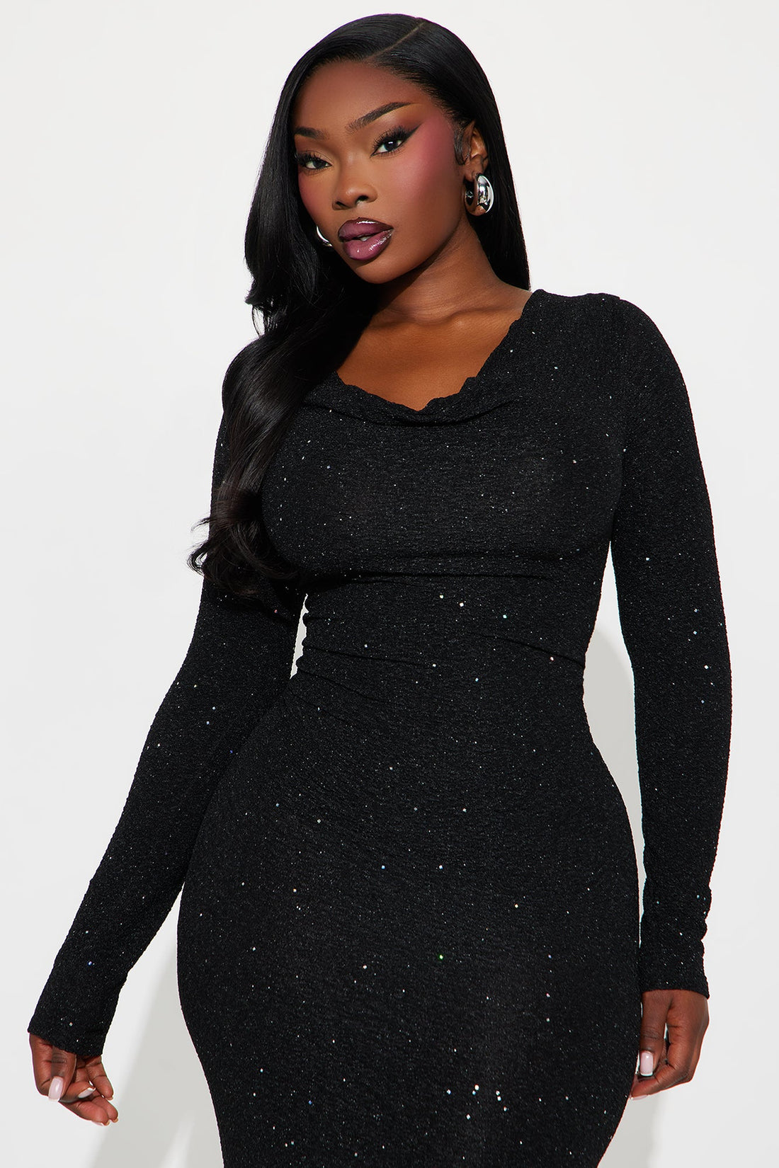 On Scene Textured Glitter Maxi Dress - Black