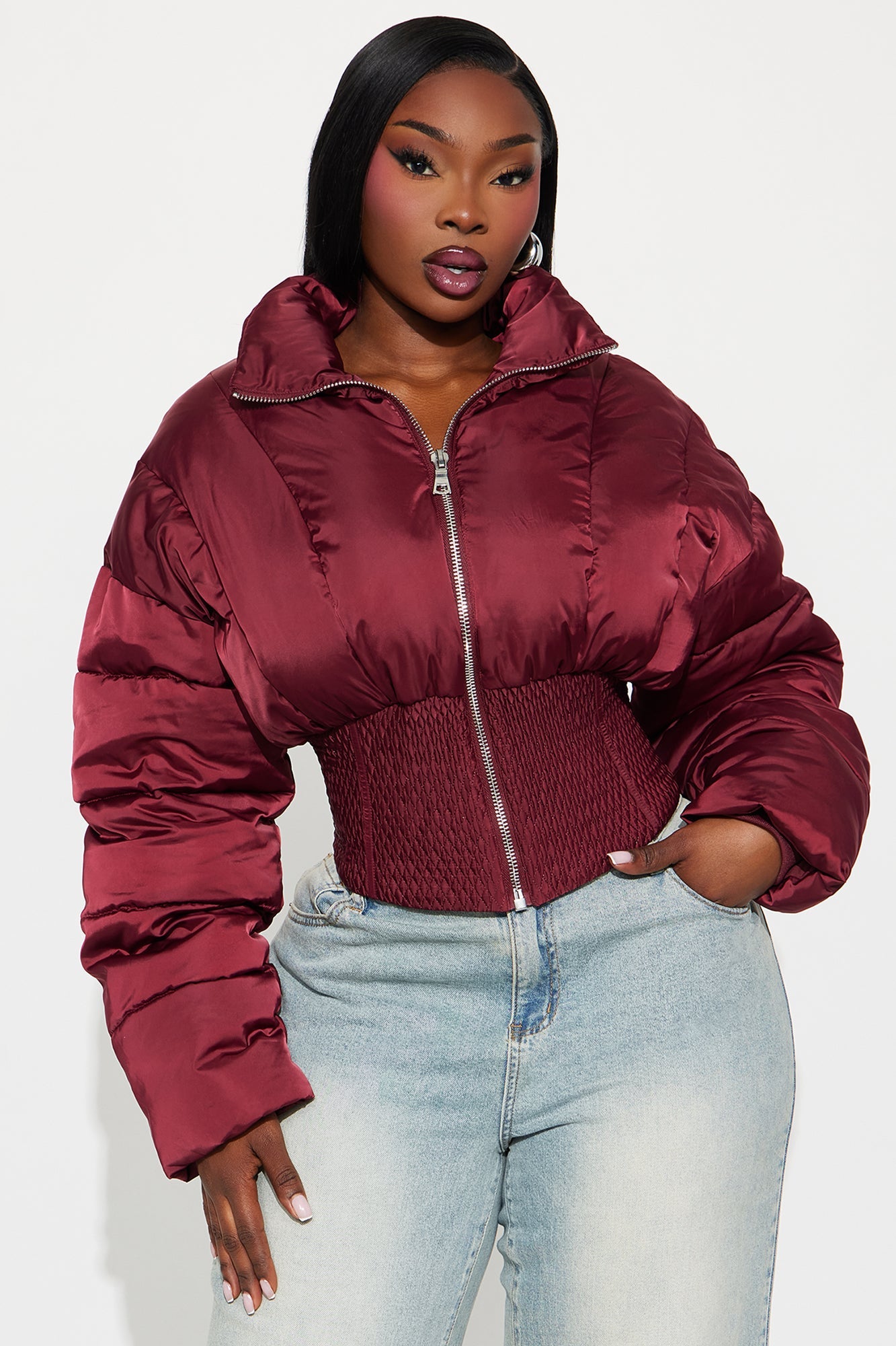 Body Language Corset Puffer Jacket - Burgundy