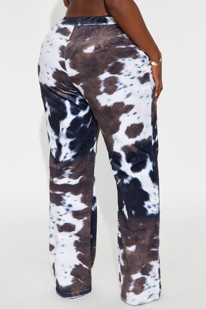 Nathalie Cow Print Faux Fur Straight Leg Pant 33 - Brown/combo