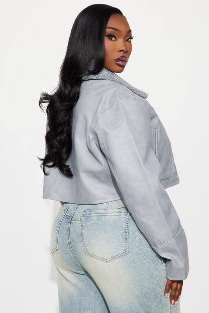 Fly High Faux Leather Cropped Jacket - Grey