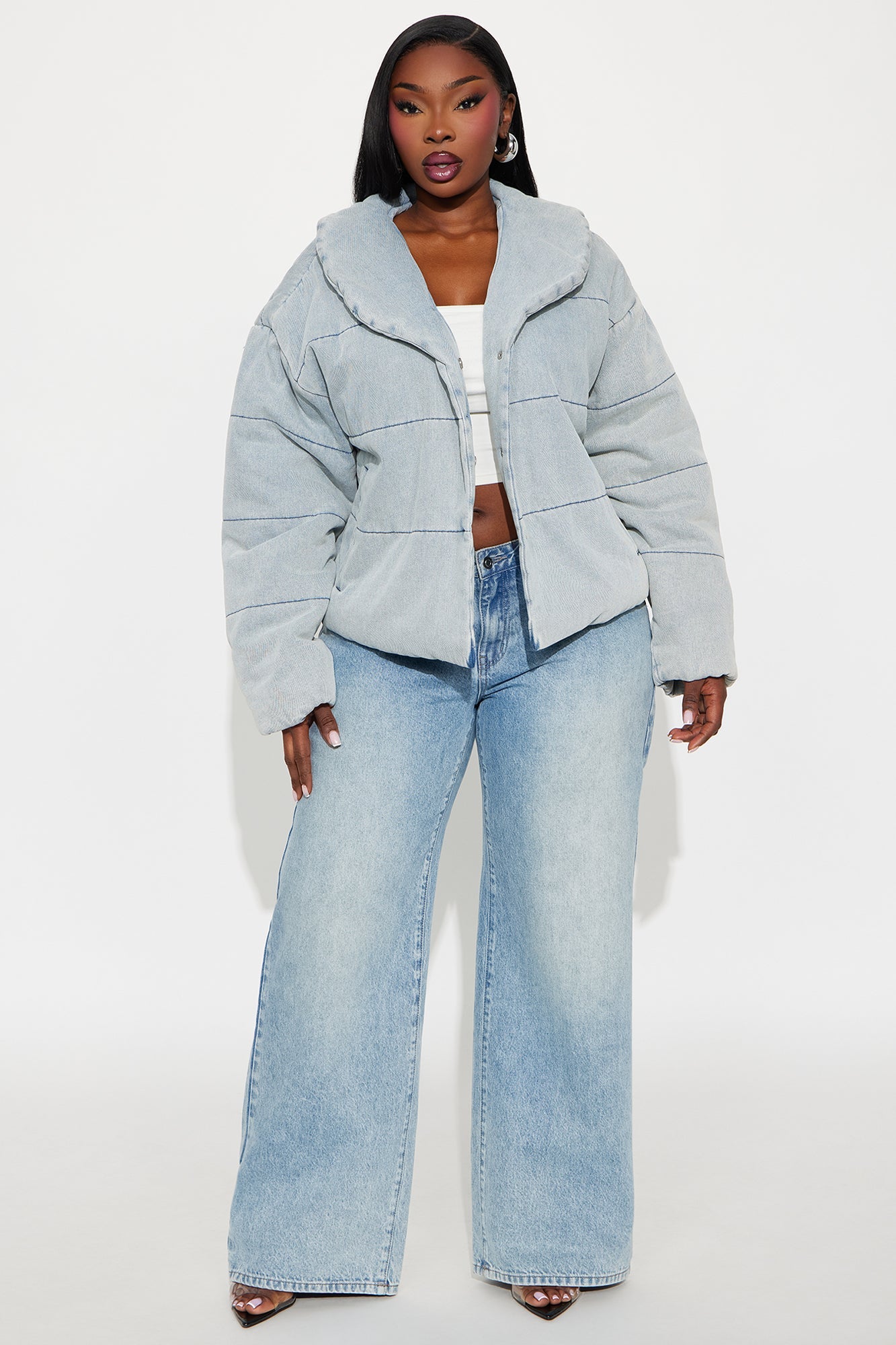 Ice Queen Denim Puffer Jacket - Light Wash