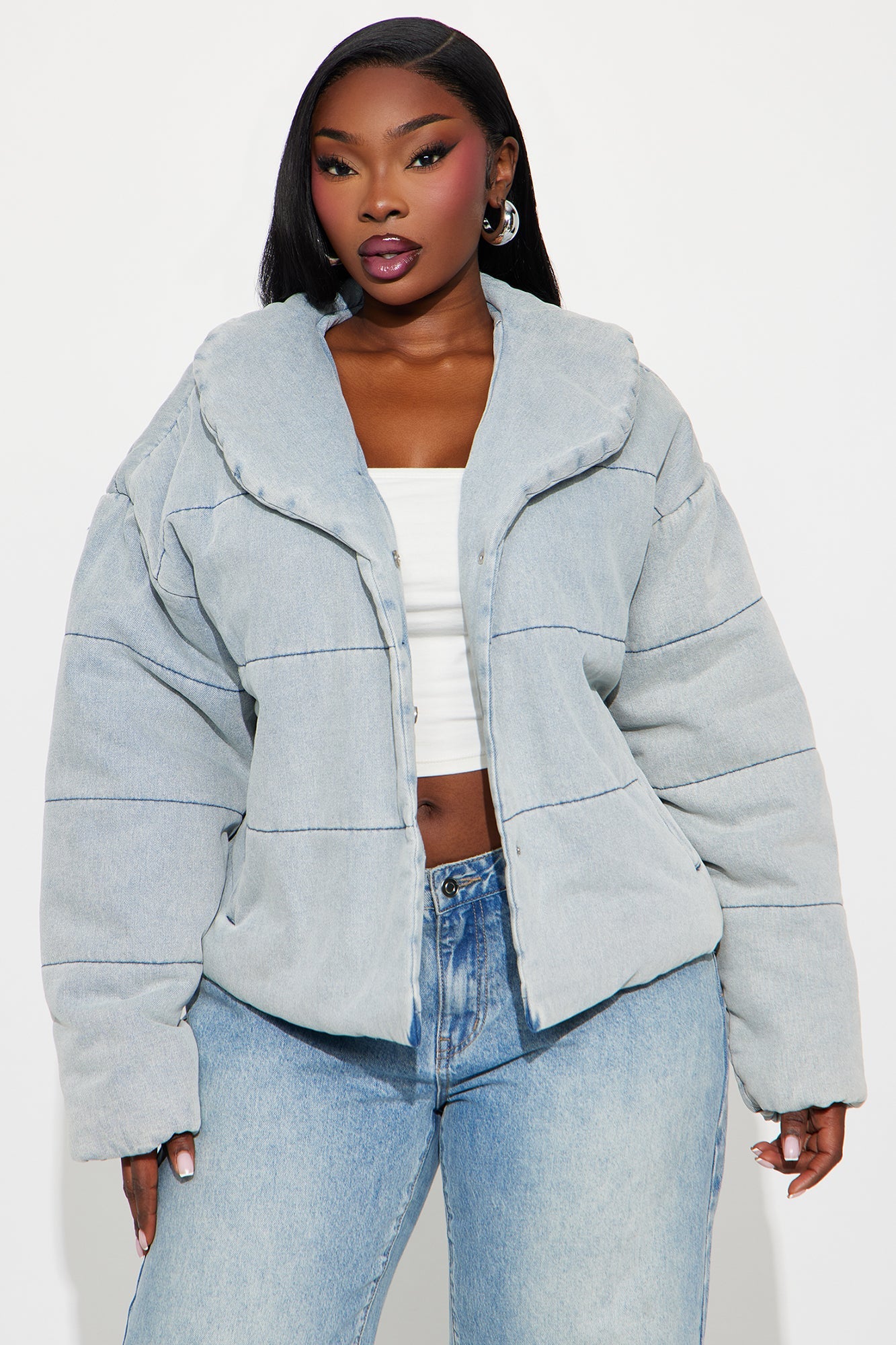 Ice Queen Denim Puffer Jacket - Light Wash