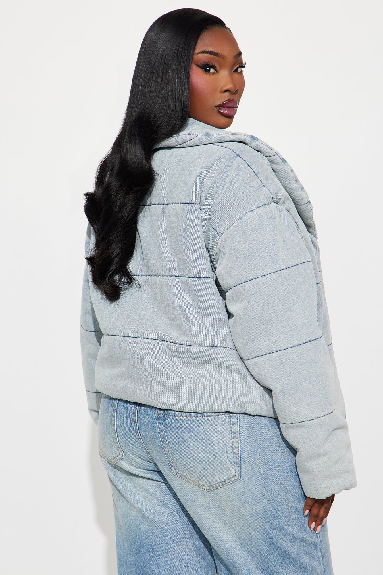 Ice Queen Denim Puffer Jacket - Light Wash