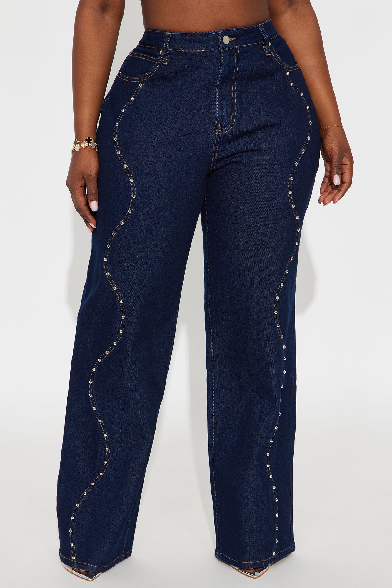 In Waves Studded Straight Leg Jeans - Dark Wash