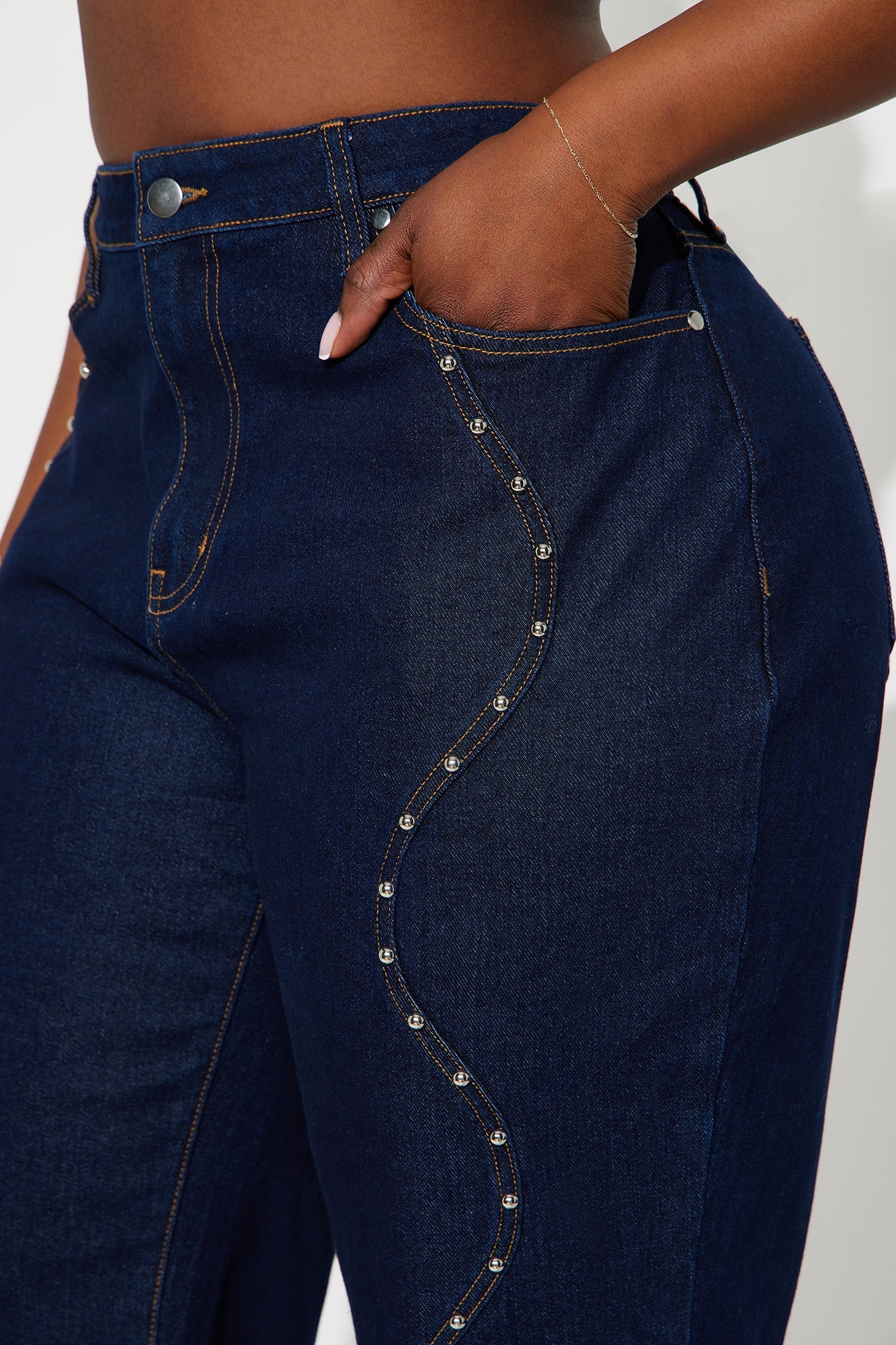 In Waves Studded Straight Leg Jeans - Dark Wash