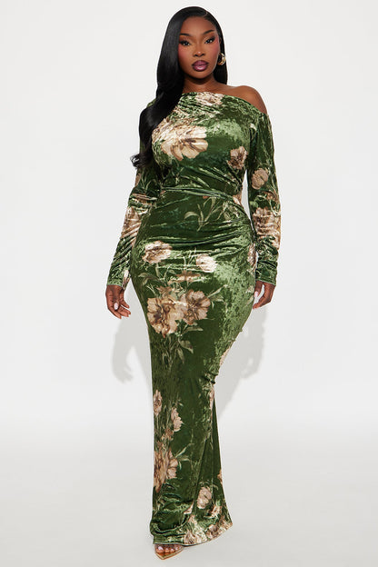 Love Goals Velvet Maxi Dress - Green/combo