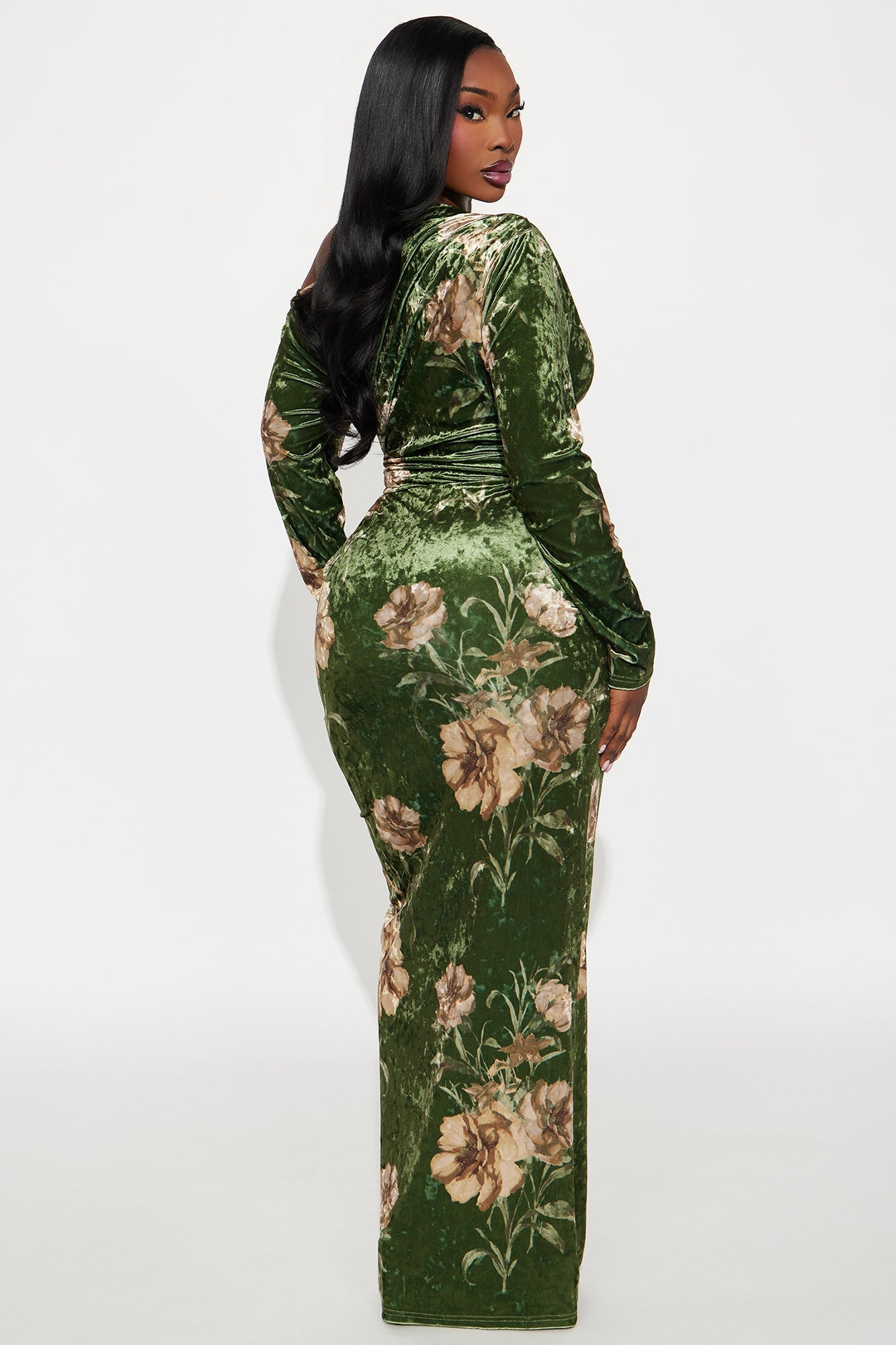Love Goals Velvet Maxi Dress - Green/combo