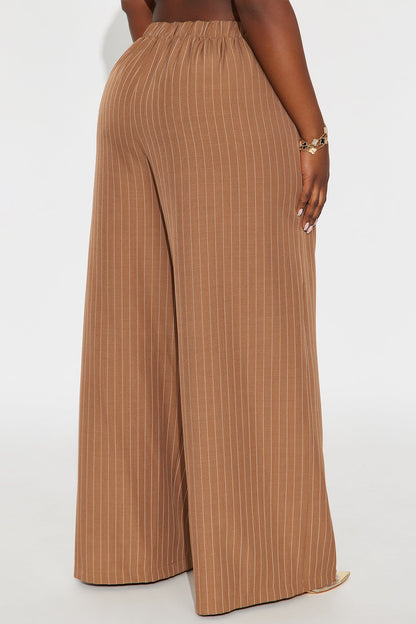 Easy To Wear Pinstripe Wide Leg Pant 32″ - Mocha